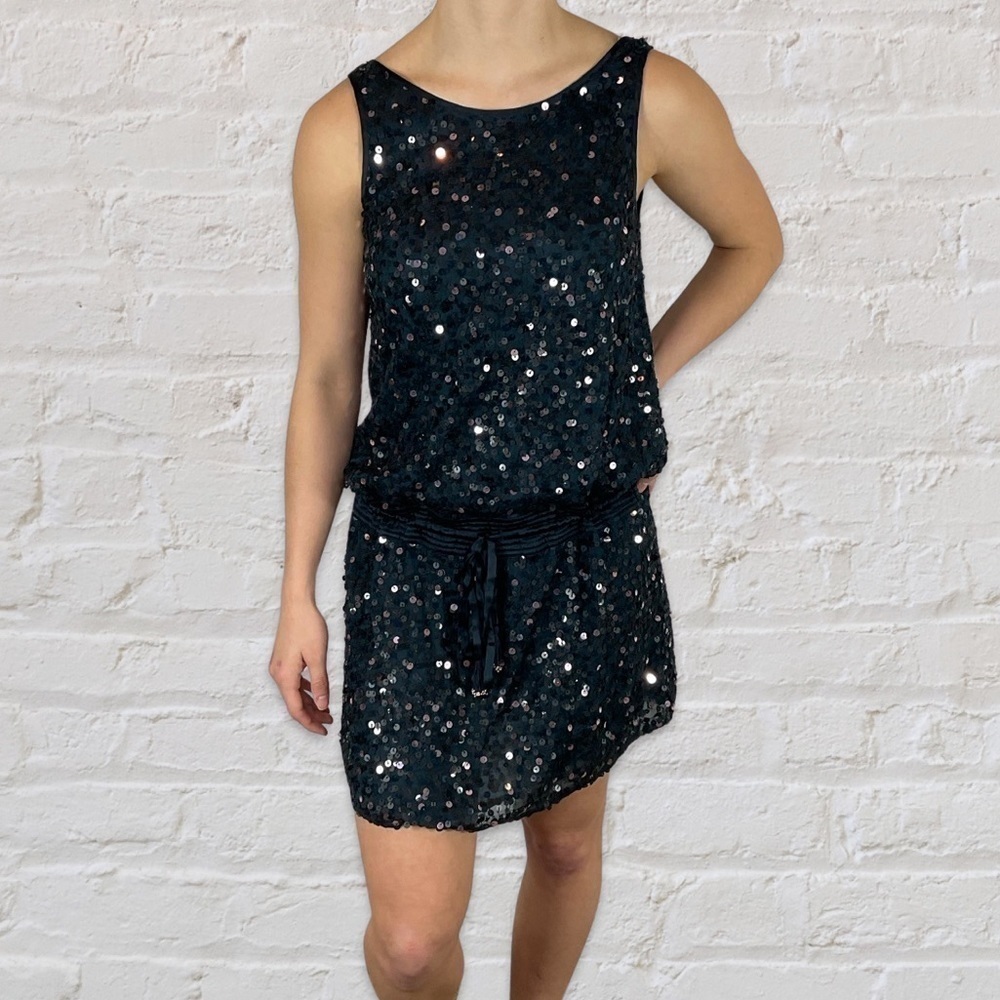 Flannel “All that glitters” navy sequin silky dress. Brand New with tags!